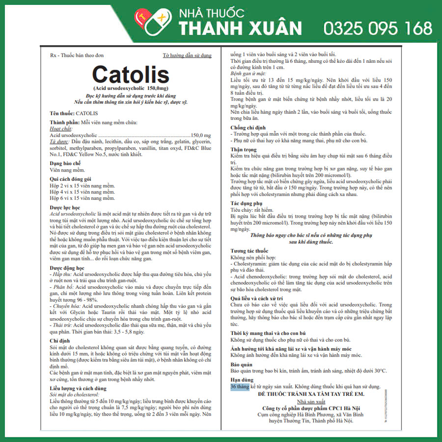 Catolis điều trị sỏi mật do cholesterol, xơ gan, viêm mật xơ cứng